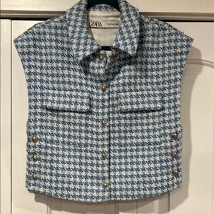 Zara Blue and White‎ Tweed Vest small